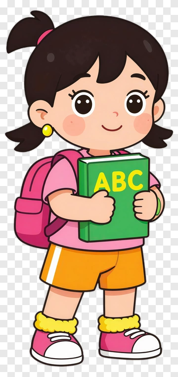 Cartoon Girl Holding ABC Book PNG