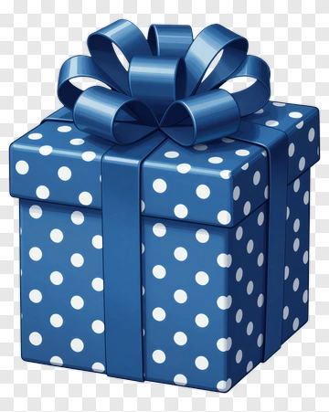Blue Gift Box With Polka Dots And Bow PNG