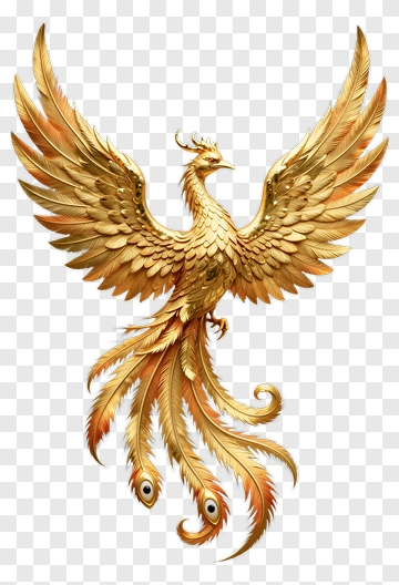 Golden Phoenix With Detailed Feathers PNG