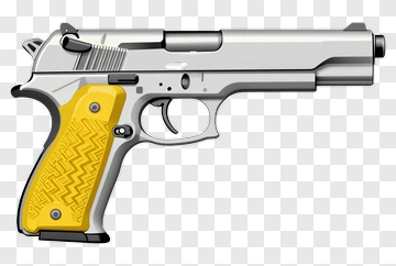 Silver Pistol With Yellow Grip PNG