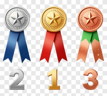 Three Award Medals With Ribbons And Numbers PNG