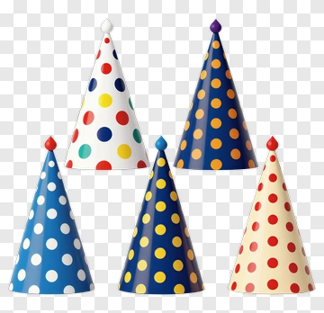 Five Party Hats With Polka Dots PNG