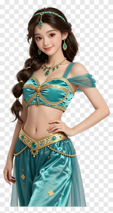 Jasmine In Teal And Gold Costume PNG