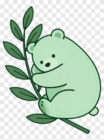 Cute Bear Hugging Leaf PNG