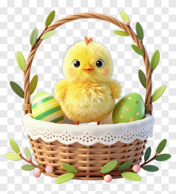 Cute Yellow Chick In Easter Basket PNG
