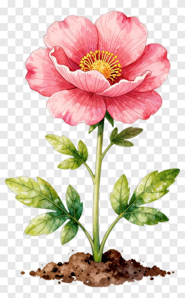 Pink Flower With Green Leaves PNG