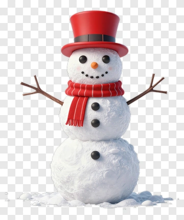 Snowman With Red Hat And Scarf PNG