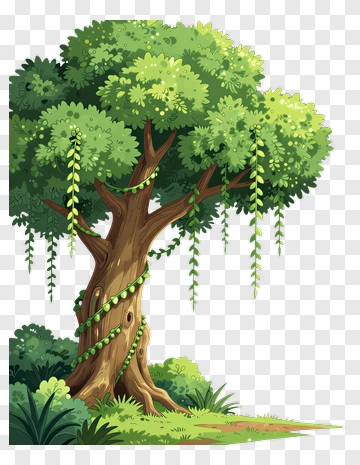 Lush Tree With Hanging Vines PNG