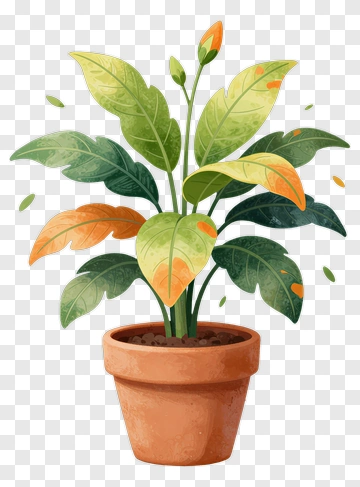 Potted Plant With Green And Orange Leaves PNG