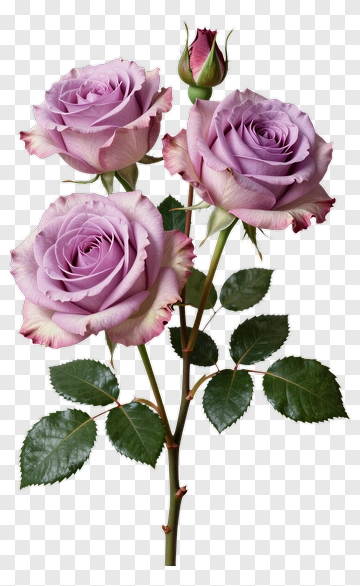Purple Roses With Bud And Leaves PNG