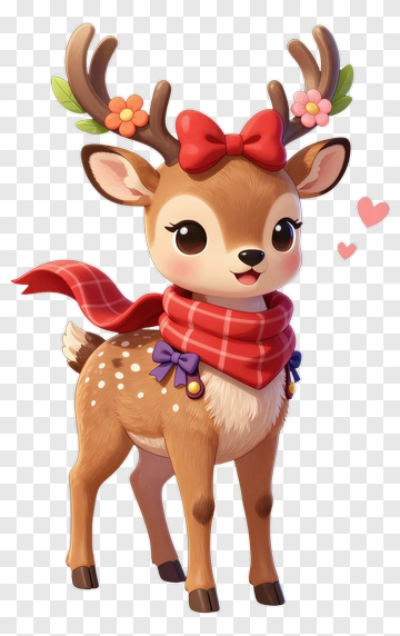 Cute Deer With Red Bow And Scarf PNG
