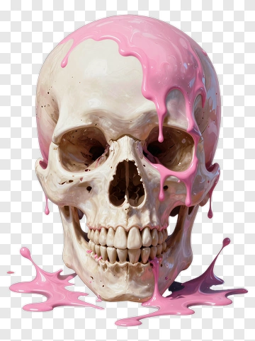 Skull With Pink Paint Splashes PNG