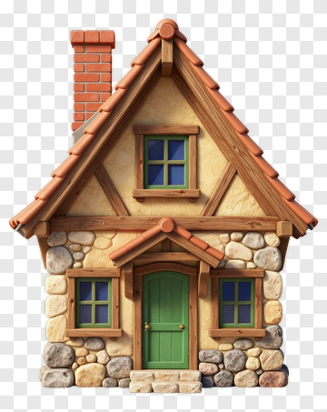 Stylish Cartoon House With Stone And Wood PNG