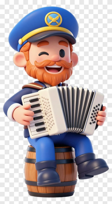 Cartoon Marine Officer Playing Accordion PNG