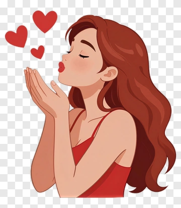 Woman Kissing With Hearts PNG