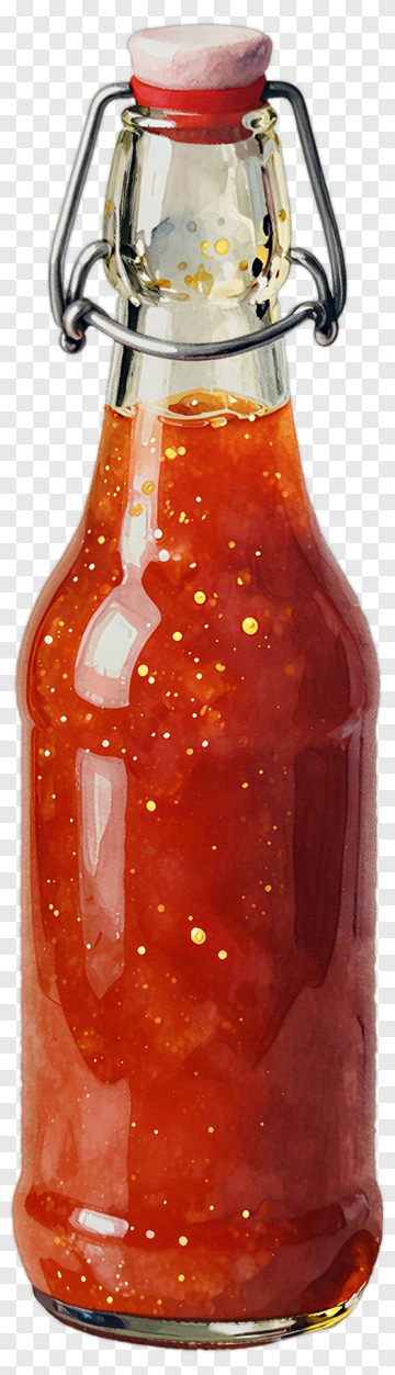 Red Hot Sauce In Glass Bottle PNG