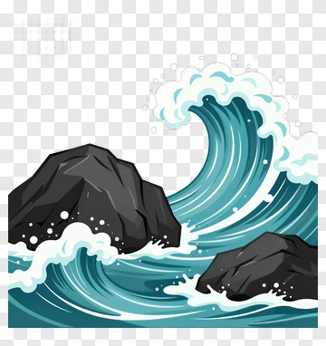 Ocean Wave Crashing Against Rocks PNG