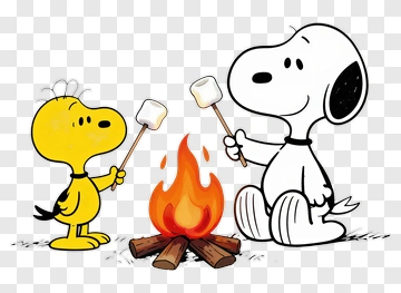 Snoopy And Woodstock Roasting Marshmallows PNG