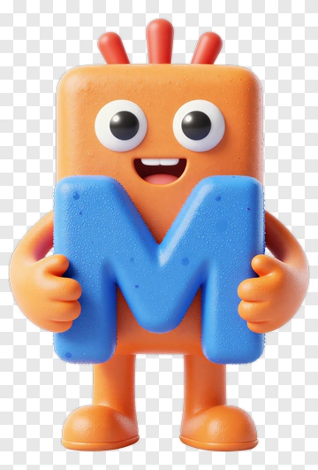 Orange Character Holding Blue Letter M PNG