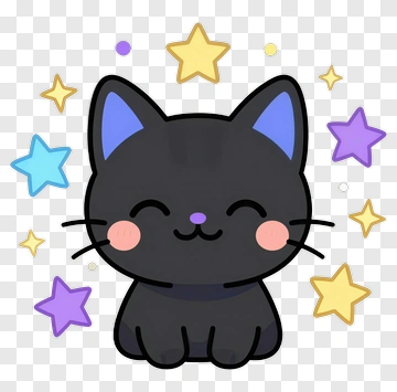 Cute Black Cat With Stars PNG