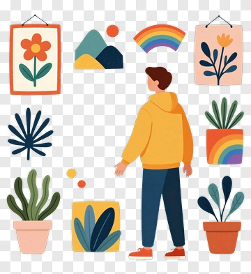 Person Viewing Art And Plants PNG