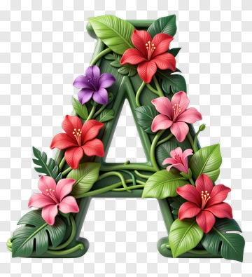 Letter A Adorned With Flowers And Leaves PNG
