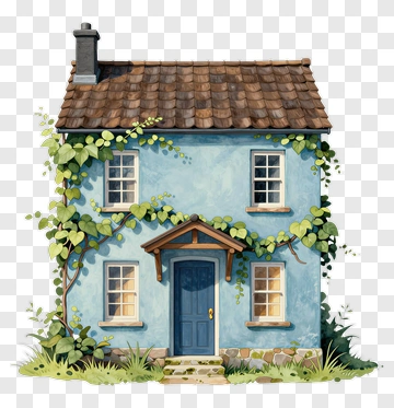 Blue Cottage With Ivy PNG