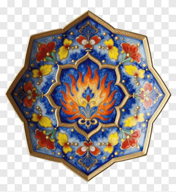 Decorative Plate With Floral And Fire Motifs PNG