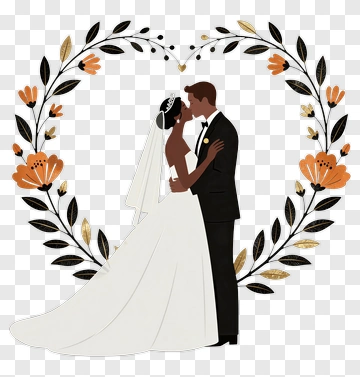 Couple Kissing In Floral Heart Frame PNG