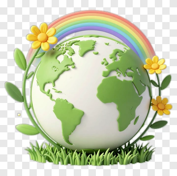 Earth Globe With Rainbow And Flowers PNG