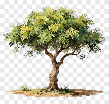 Watercolor Tree With Green And Yellow Leaves PNG