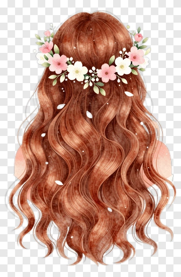 Long Brown Hair With Flower Crown PNG