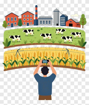 Person Taking Photo Of Farm And Cows PNG