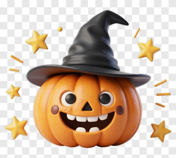 Happy Halloween Pumpkin With Witch Hat PNG
