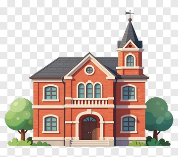 Red Brick House With Tower PNG