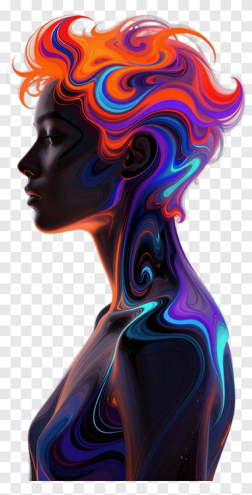 Woman With Vibrant Abstract Hair PNG