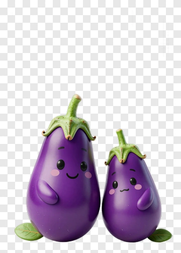Two Cute Eggplant Characters PNG