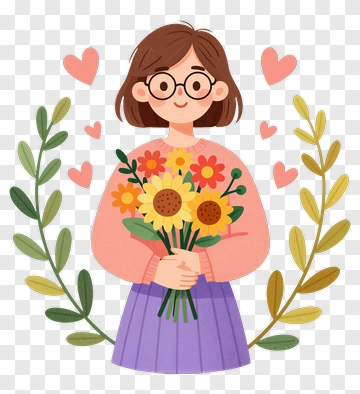 Girl Holding Sunflowers PNG