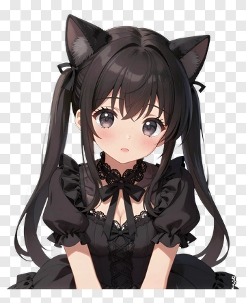 Anime Girl With Cat Ears In Black Dress PNG