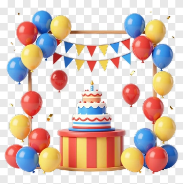 Birthday Cake With Balloons And Decorations PNG