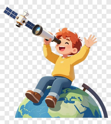 Child Stargazing With Telescope PNG