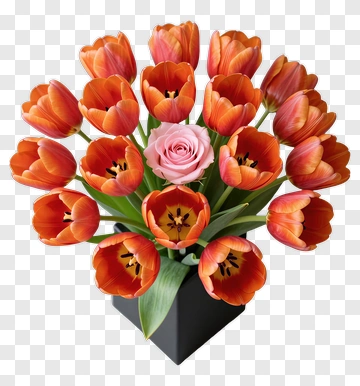 Orange Tulips And Pink Rose Bouquet PNG