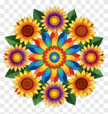 Colorful Sunflower Mandala PNG