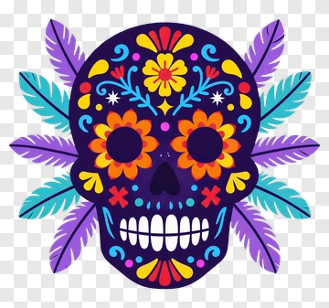Decorated Skull With Floral Patterns PNG