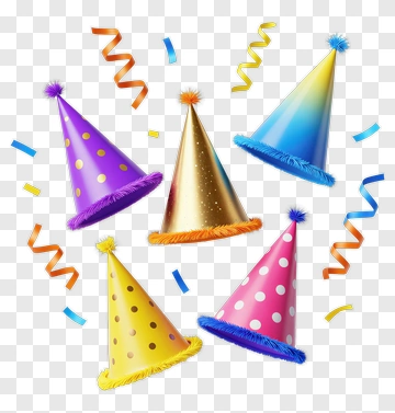 Colorful Party Hats And Confetti PNG