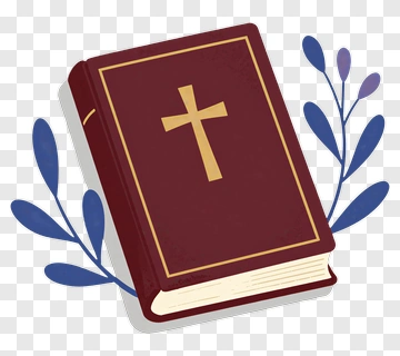 Bible With Cross And Blue Leaves PNG