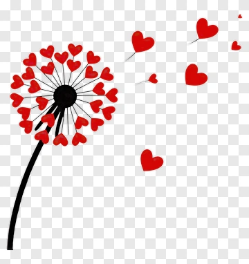 Dandelion With Red Hearts PNG