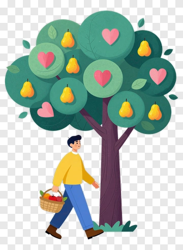 Man Walking With Pear Tree PNG
