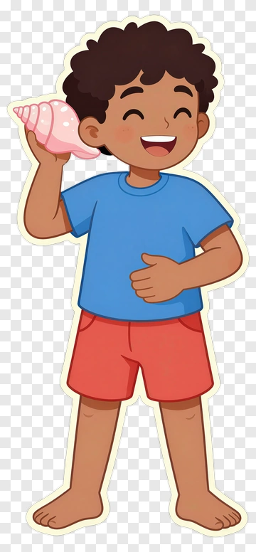 Happy Boy Holding Seashell PNG