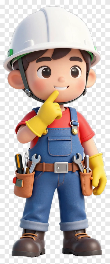 Cheerful Construction Worker Character PNG